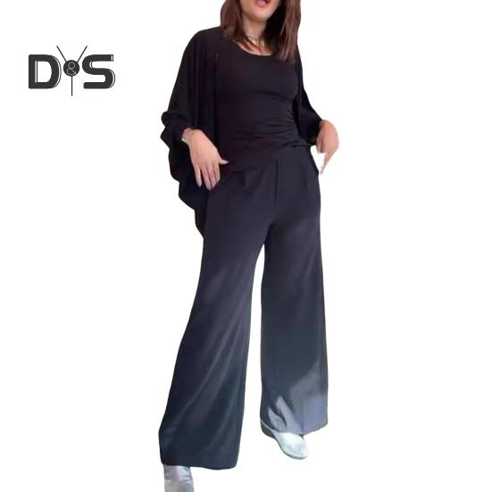 

3 шт./комплект женский жилет пальто брюки костюм круглый вырез без рукавов однотонная блузка эластичный пояс широкие брюки повседневная одежда спортивный наряд осень весна S