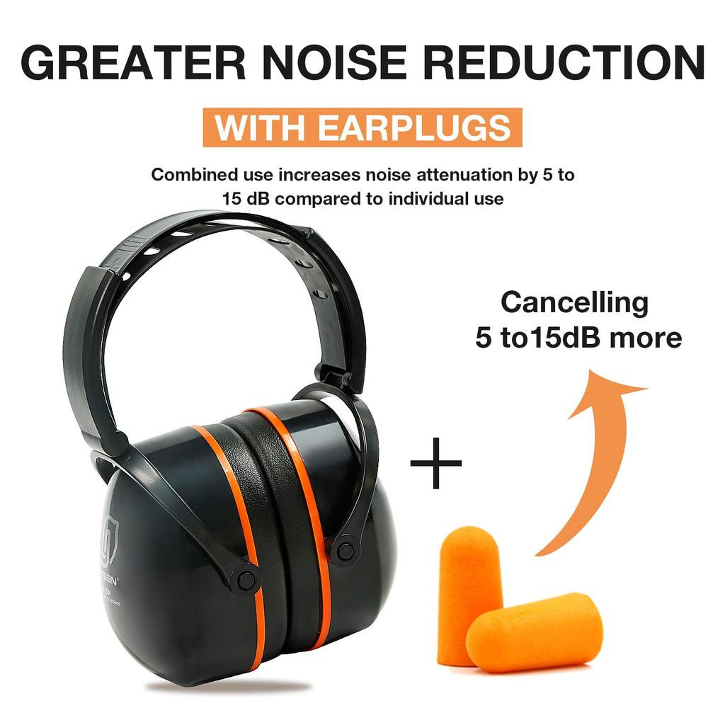 LYSIAN Foldable Noise Reduction Hearing Protection and Safety Earmuffs for and Loud Security Orange Black Earmuffs, Filming, Workshops, Events,