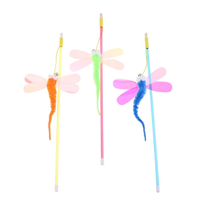 Cat Teaser Stick Sequins Big Eyes Dragonfly Cat Toy Interactive Teaser Stick