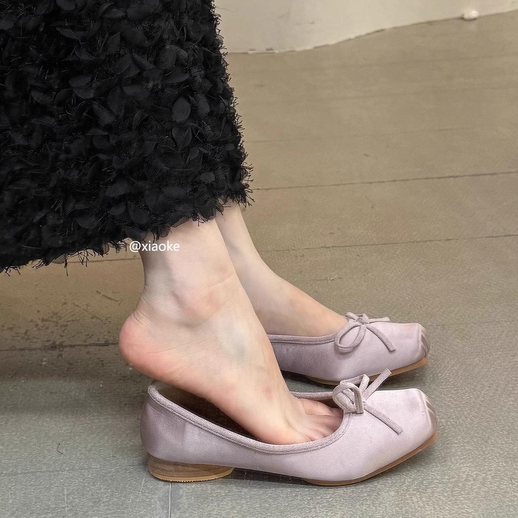 Low-heeled thick-heeled ballet shoes for women's outer wear retro square head 2025 spring and autumn new French flat-bottomed pig nose single shoes