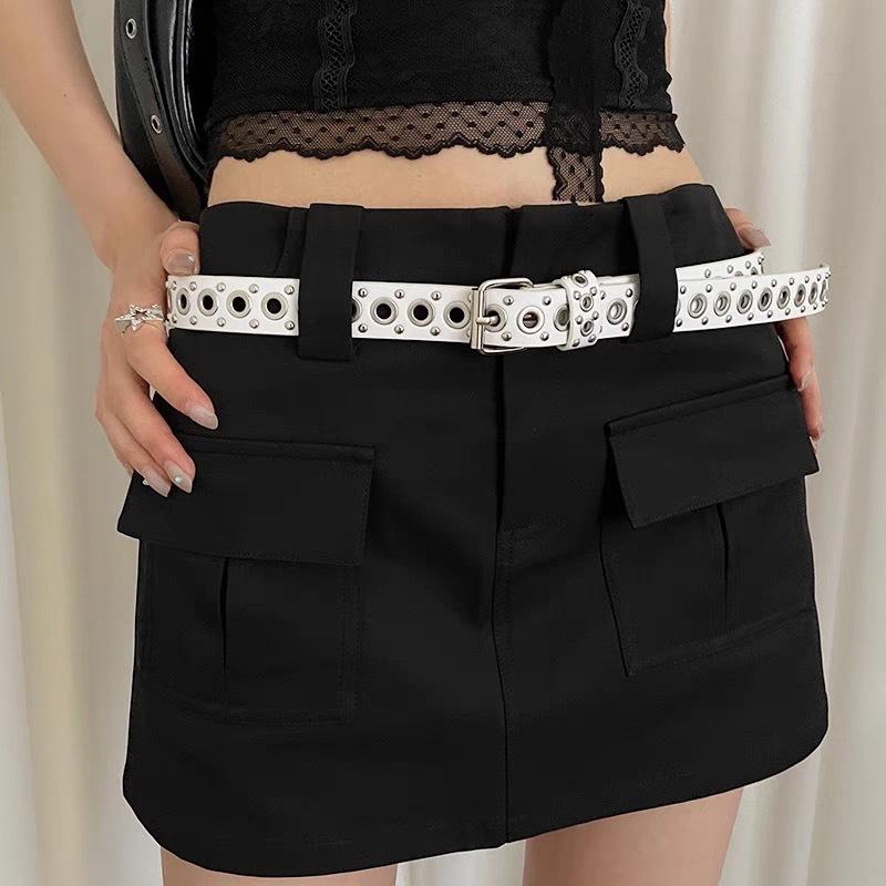Women'S Belt Fashionable Rivet Belt Personalized Needle Buckle Belt Street Trend Punk Hiphop Style Y2K Belt With Jeans Belt