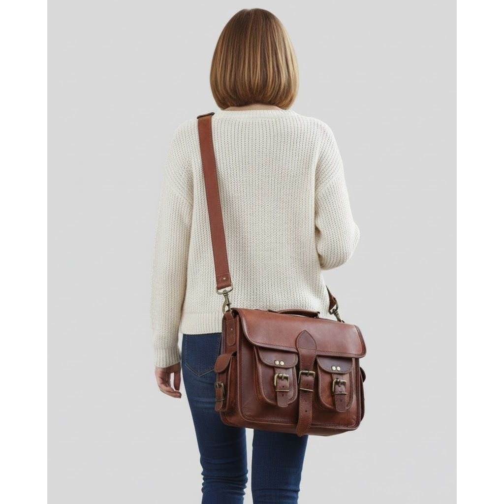 Retro Men's Brown Large Leather Laptop Bag Messenger Briefcase Satchel Shoulder