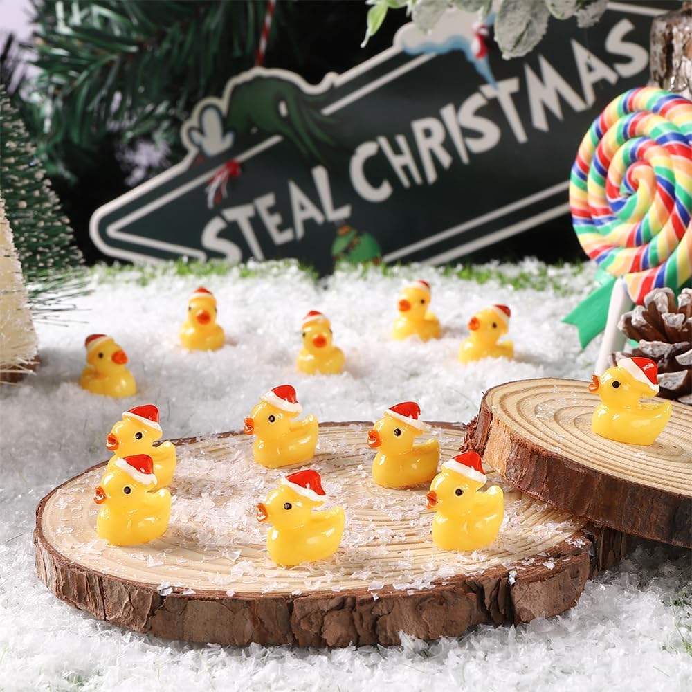 10/20pcs Mini Resin Christmas Ducks with Hat Tiny Animal Ornaments for DIY Fairy Garden Home Decor Xmas Party Favors Gift