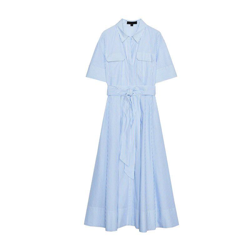 

Summer New Product Women s Clothes Cotton Lapel Short Sleeve Bowknot Decoration Poplin Shirt Style Dress 2640596 Stripes L