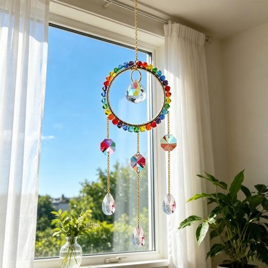 Kristall-Sonnenfänger Hängendes Ornament, Regenbogen Stern Mond & Sonnen Motive, Verwicklungsfreie Schnüre für stabiles Hängen, Bunte Hängedekoration für Fenstergarten