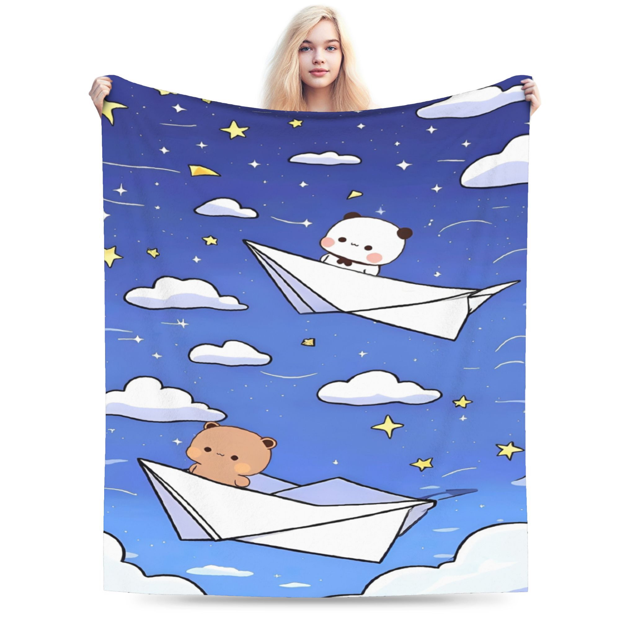 

Bubu and Dudu Kawaill Couple Bears Blanket Fleece Cozy Super Soft Throw Blanket for Sofa Bedding Throws 130x150cm