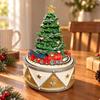 Holiday Ornament Festive Carved Conifer Tree Music Box with Decorative Base for Shelf Decoration,