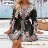 Moda damă vară primăvară mâneci 3/4 cu decolteu în V rochii casual