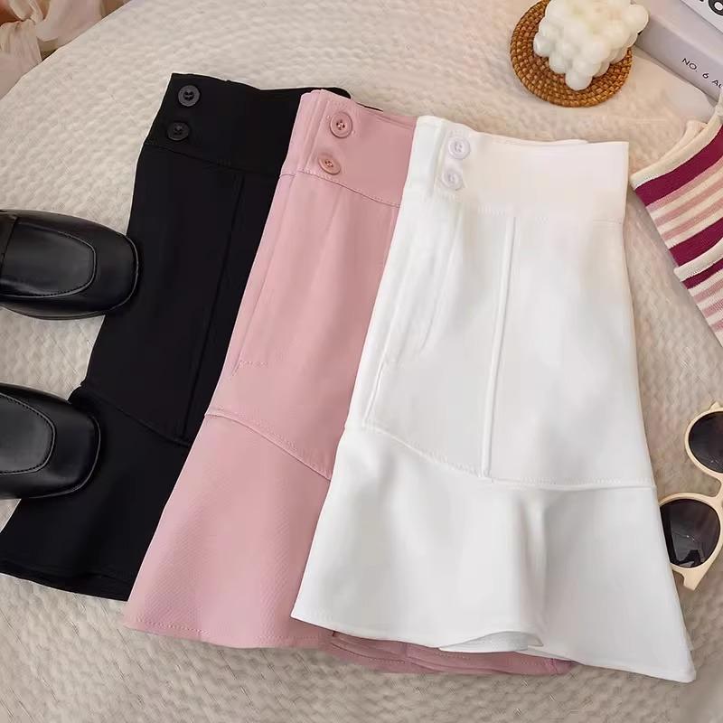 Women's High-Waist Ruffled Fishtail Skirt - Spring 2024 Korean A-Line