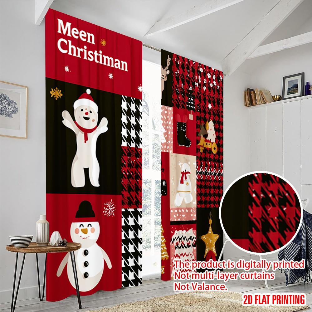 2Pcs,2D Plane Printing Curtains Roller Blinds Christmas Elements Polyester Fabric (Without Rod) Versatile All Use For Bedroom,