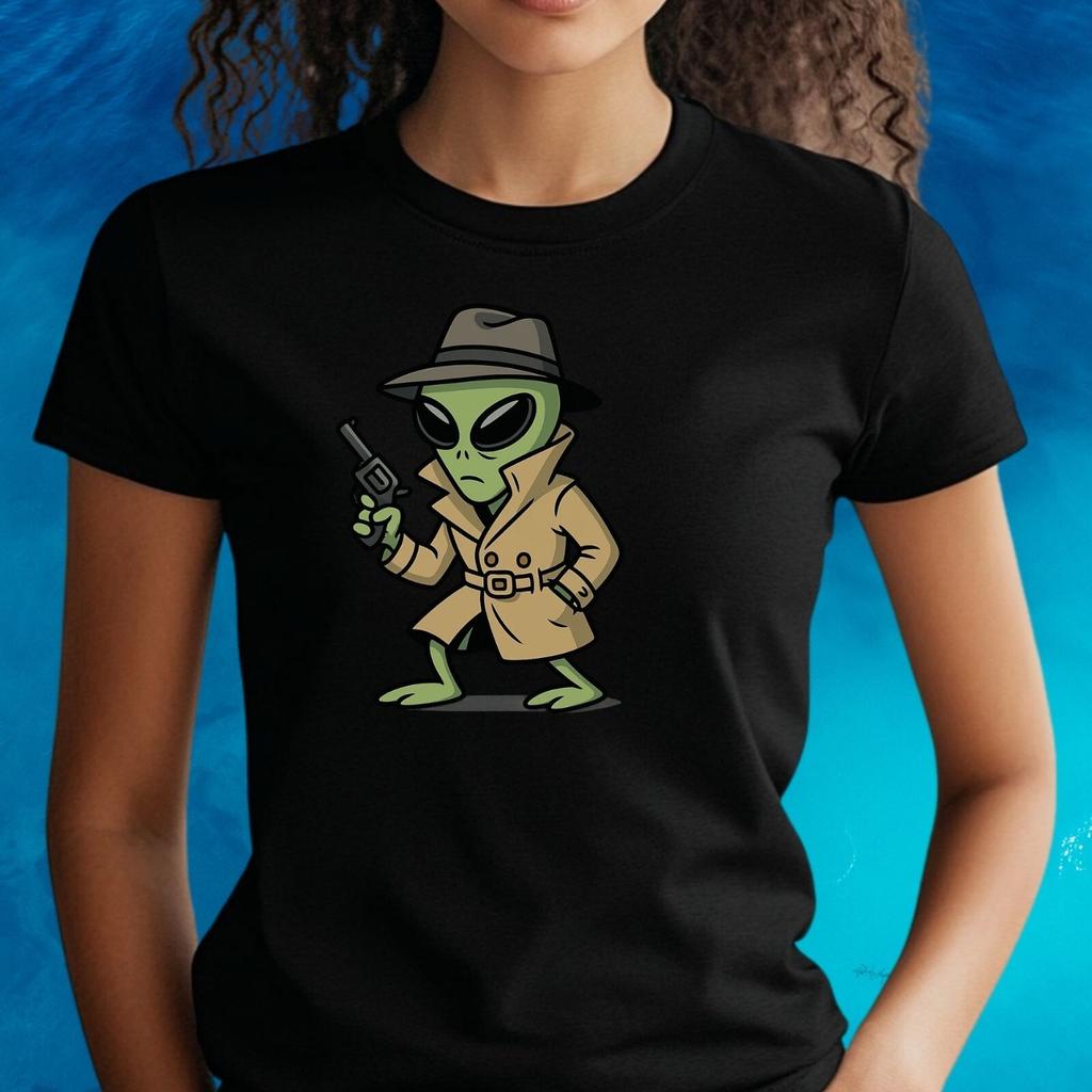 T-Shirt Frauen Alien Spion Motiv Baumwolle Größe XS bis 3XLWird in neuem Fenster oder Tab geöffnet