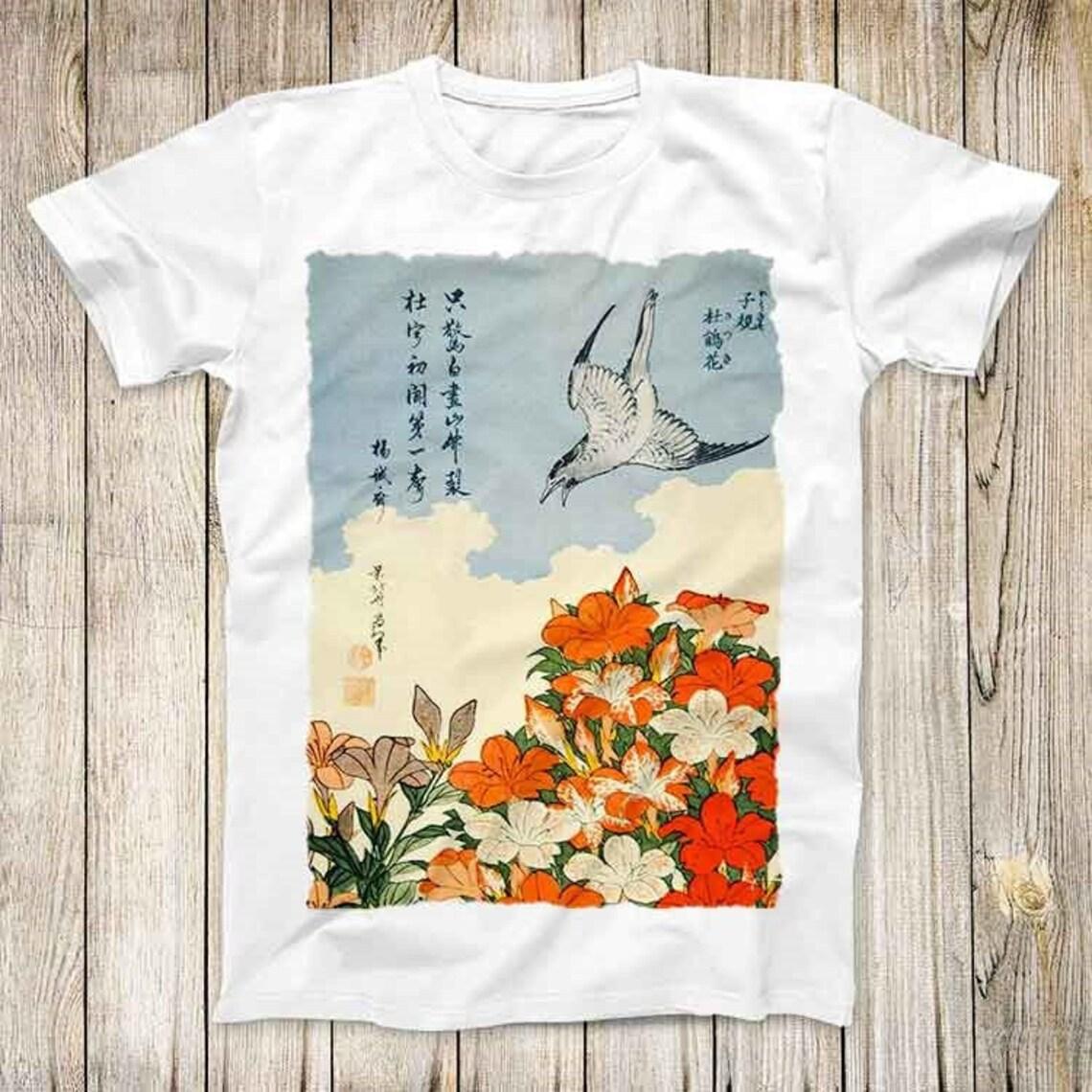 

Katsushika Hokusai Cuckoo amp Azaleas Painting Design Tee Japan Art Unisex Shirt Unisex T-Shirt M