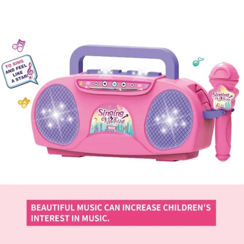 Gold Toy Kids Cartoon Music Microphone With Stand Can Connect With Mp3,Real Echo Sounds Toys Gift