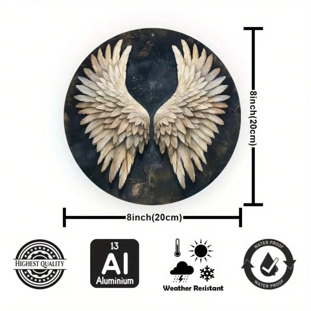 Винтажное Металлическое Декоративное Круглое Настенное Искусство Ангельские Крылья Дом Офис Всепогодное Украшение 20x20