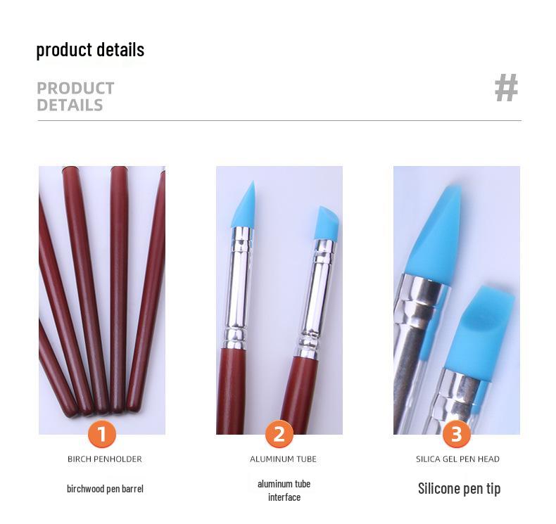 5-Piece Polymer Clay and Sculpture Tool Set - Silicone Art and Painting Materials with Wooden Stick and Pen