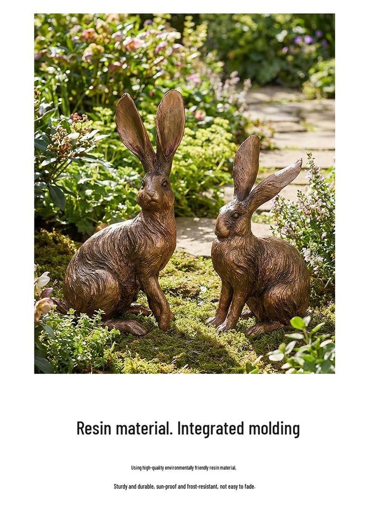 Aged Antique Bronze Long-Eared Rabbit Ornament for Garden and Photos
