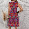 Plus Size V Neck Sleeveless Dress Soft Watercolor Peach Blossom Print For Leisure Courtyard Time
