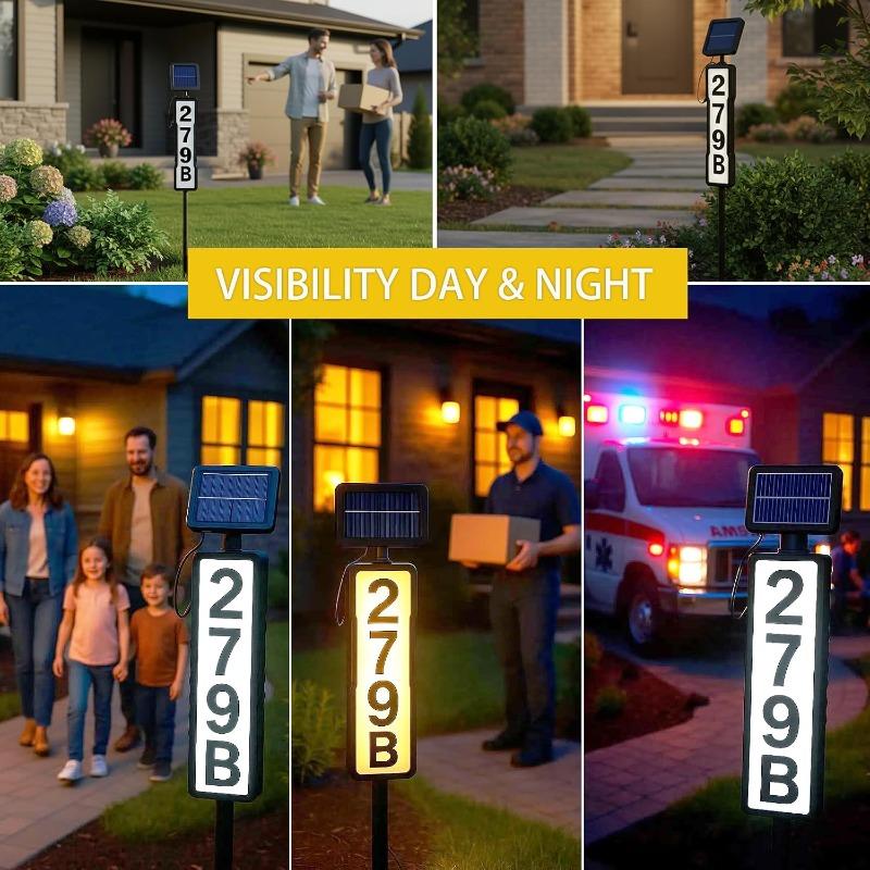 Solar Address Sign Waterproof Light Up House Numbers Auto Dusk Illumination Wireless Solar Address Plaques for Yard Gate Mailbox Outdoor Entryway