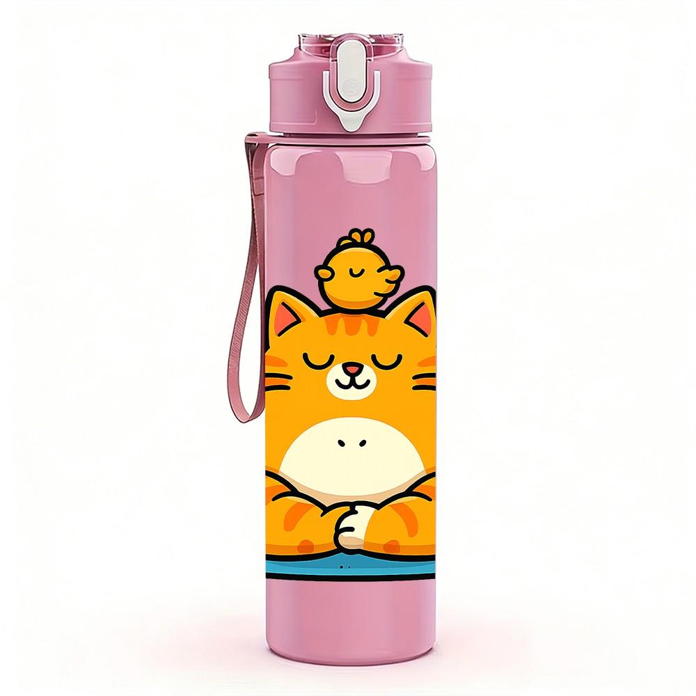 1PC Relaxed Bathing Cat 750ml Color Plastic Sports Water Bottle Leakproof Flip Straw Lid Suitable for Sports Office Home Use
