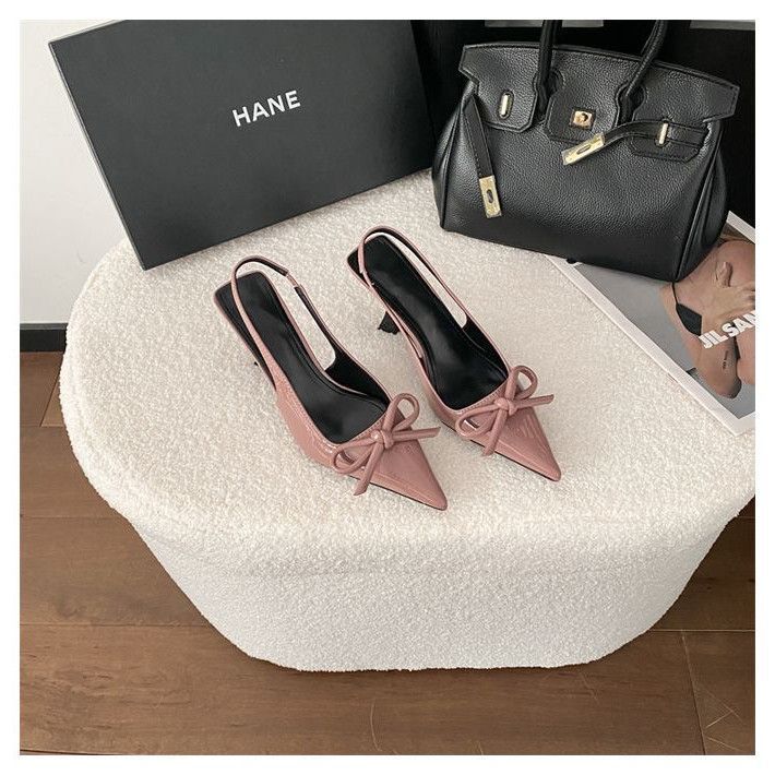 Temperament versatile pointed head bag head single shoes women's fashion thin heel bow new Chinese high heels women's 2025 autumn new