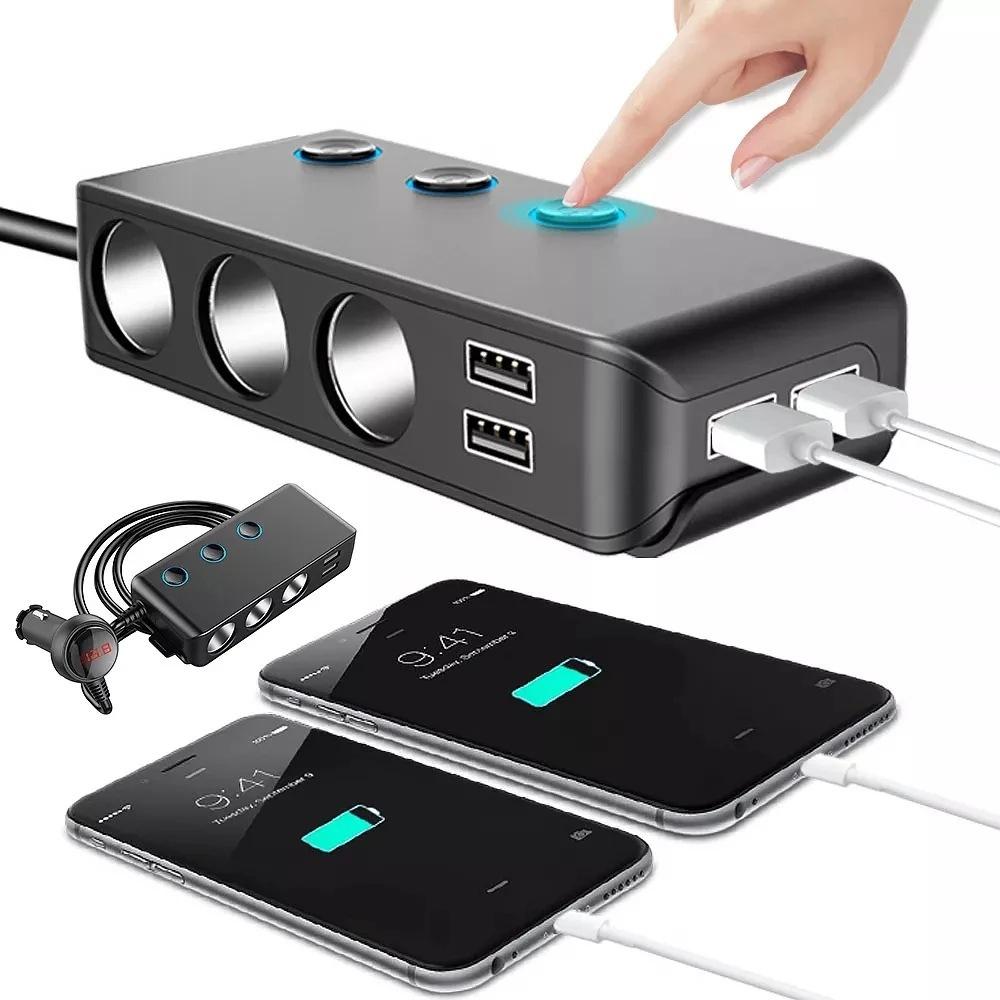 Eins zu Drei 4USB Unabhängiger Schalter QC3.0 Schnellladung 120W Hohe Leistung Spannungsanzeige