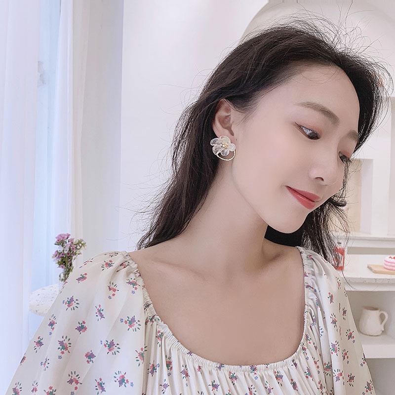 925 Silver Needle Korean Style Flower Stud Earrings for Women and Girls
