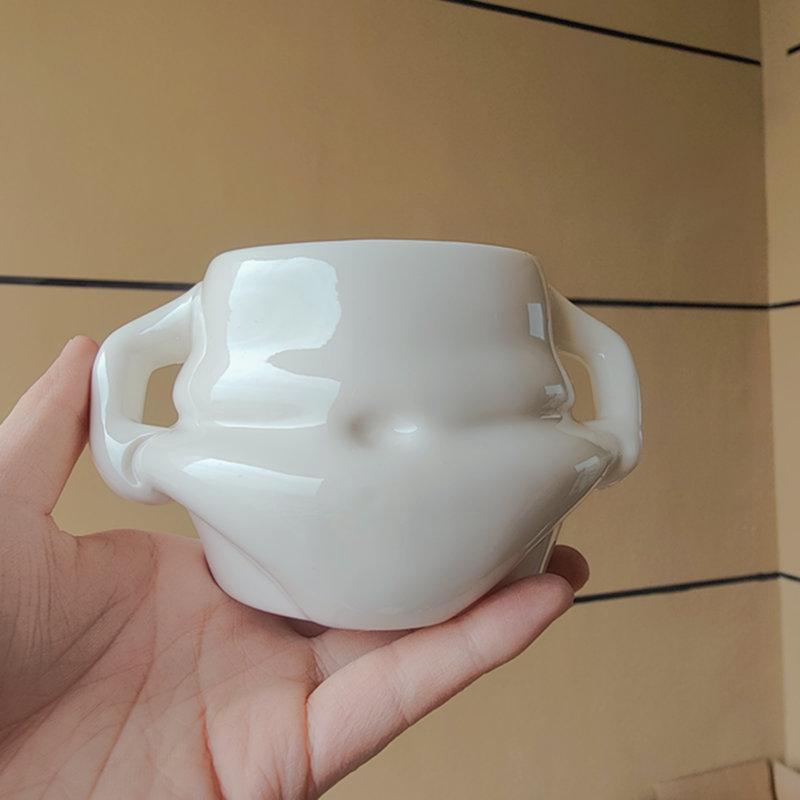Kawaii Ceramic Coffee Mug Cute Pinch Belly Porcelain Cup Creative Funny Drinking Mug for Breakfast Milk Water