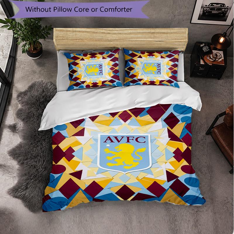 Set Biancheria da Letto Aston Villa Football 3 Pezzi Morbido Set Copripiumino con Federe Set Decorazione Camera da Letto per la Casa