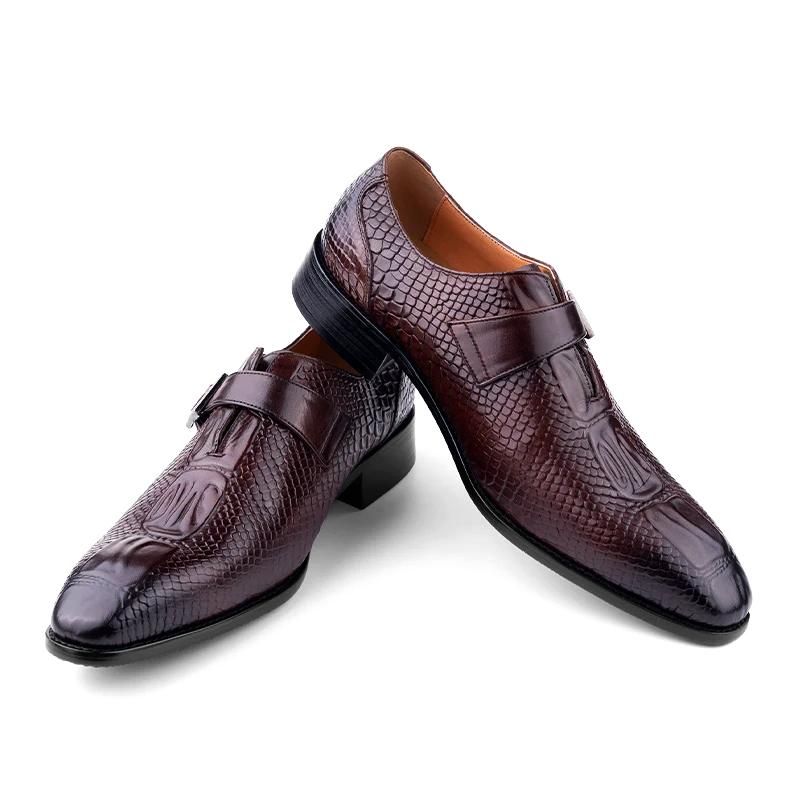 Fashion Luxury Men's Leather Shoes Casual Business Office Wedding Dress Shoes Comfortable Loafer Zapatos Hombre Monk Strap Rubber Sole