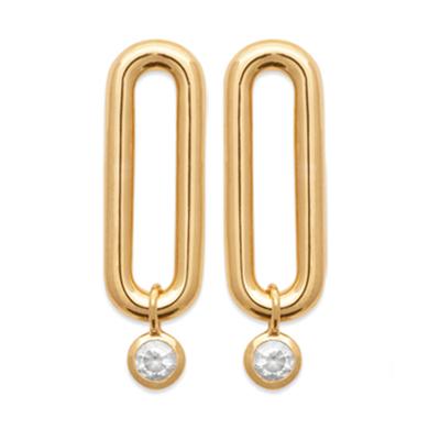 [R5795] - Gold Plated Earrings 'Cléopatra' White Gold - 22x7 Mm (trombone)
