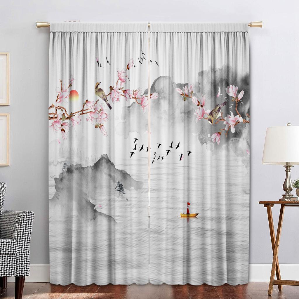 2PC Home Decoration Screen Curtain, Wax Plum Background Screen Curtain Suitable For Kitchen, Coffee Shop, Living Room, Balcony