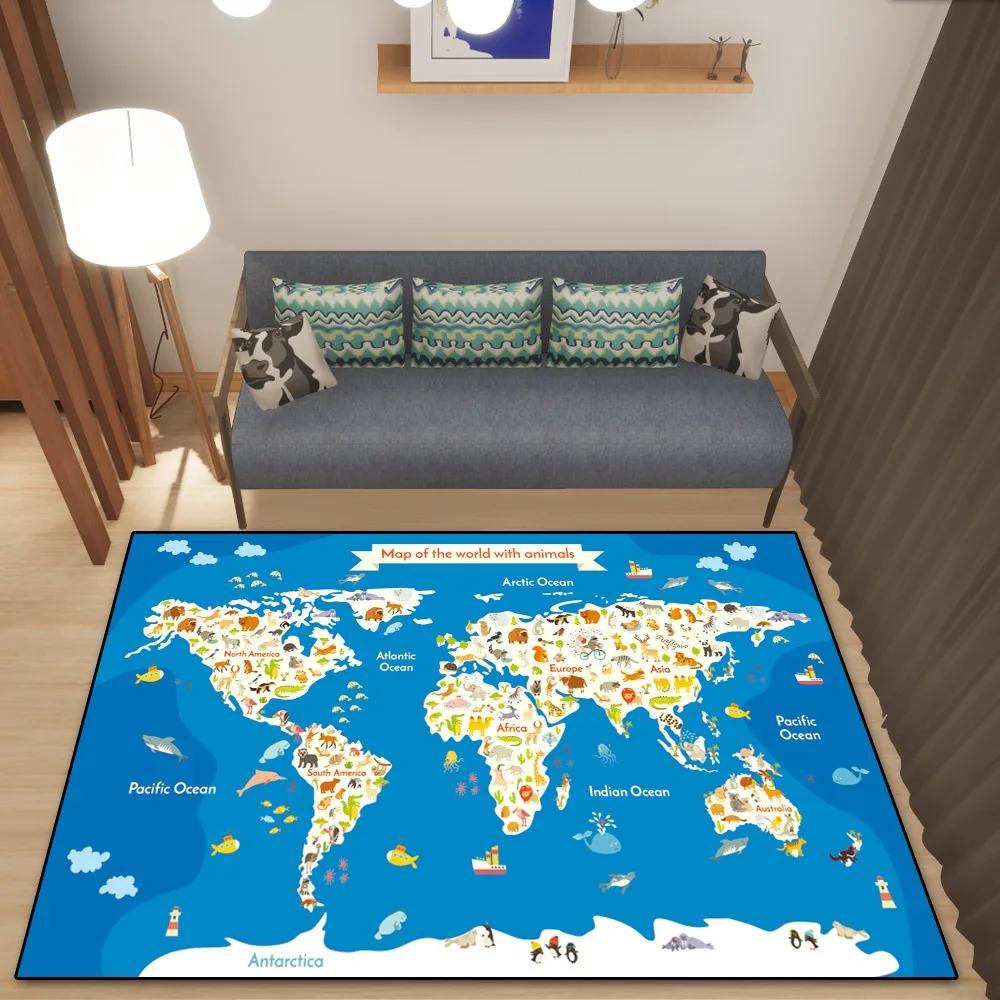 World Map Rug European and American Retro Dirty Resistant Easy Cleaning Flannel Carpet Living Room Bedroom Mat Home Decor New