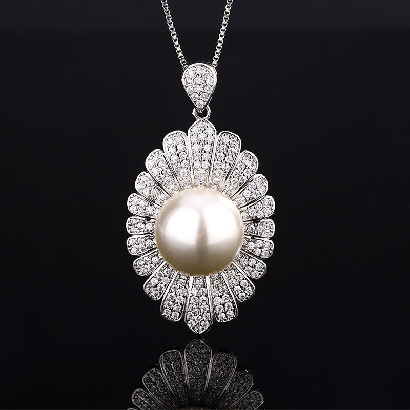 Jewelry Copper Bottom Plating Design Pearl Leaf Retro Pendant Necklace 14Mm