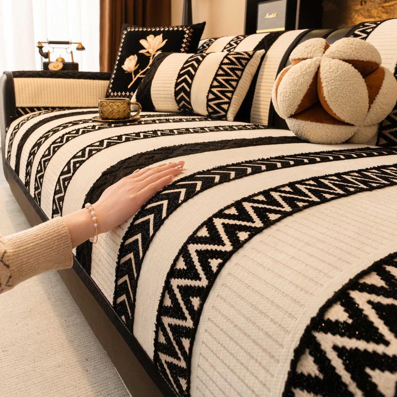 New Sofa Cover Fabric With A Light Luxury And High-End Feel Fixed Anti Slip Sofa Cushion Cover Straight Row All Season Universal