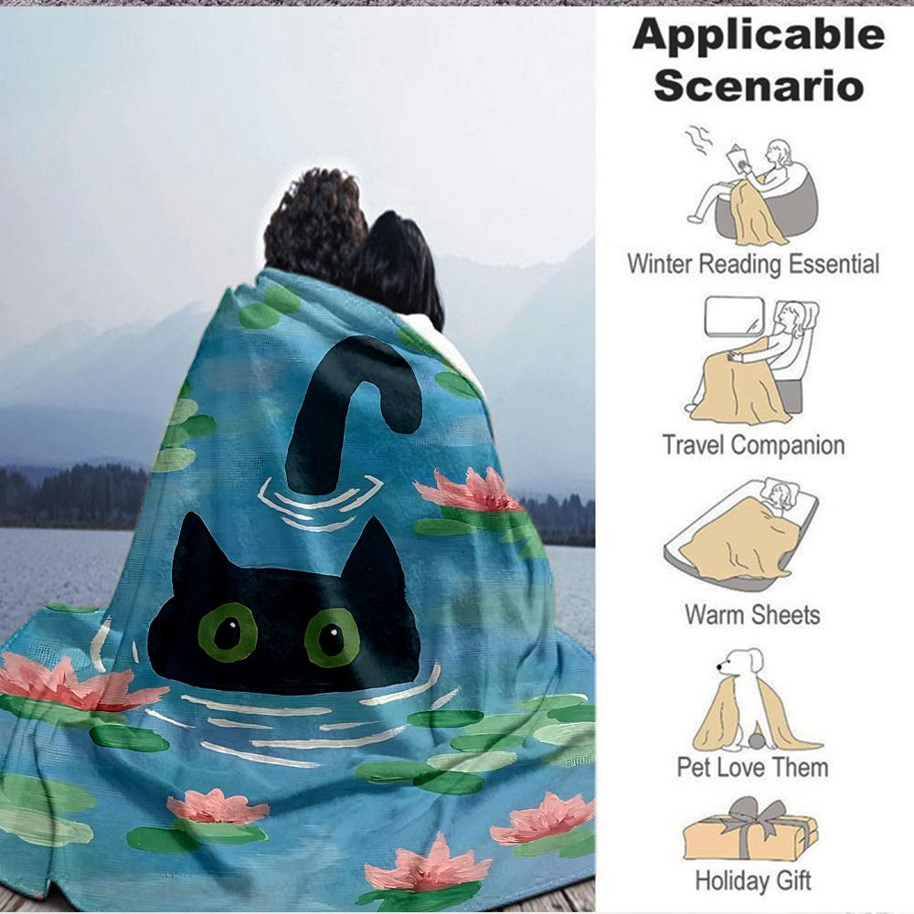 1pc Cat Pond Lightweight Flannel Blanket, Comfortable and Warm Blanket, for Office and Camping Sofa Bed, Livingroom014