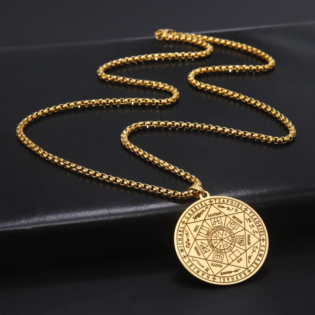 LIKGREAT Seal Of The Seven Archangels Necklaces Stainless Steel 7 Archangels Pendant Protection Amulet Vintage Kabbalah Jewelry