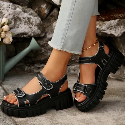 Mode Damen Sandalen Übergröße Einfarbig Plateau Schuhe Damen Mode Riemchen hinten Zehenfrei Sandalen Frau Sommer Dicke Sohle Sandalias