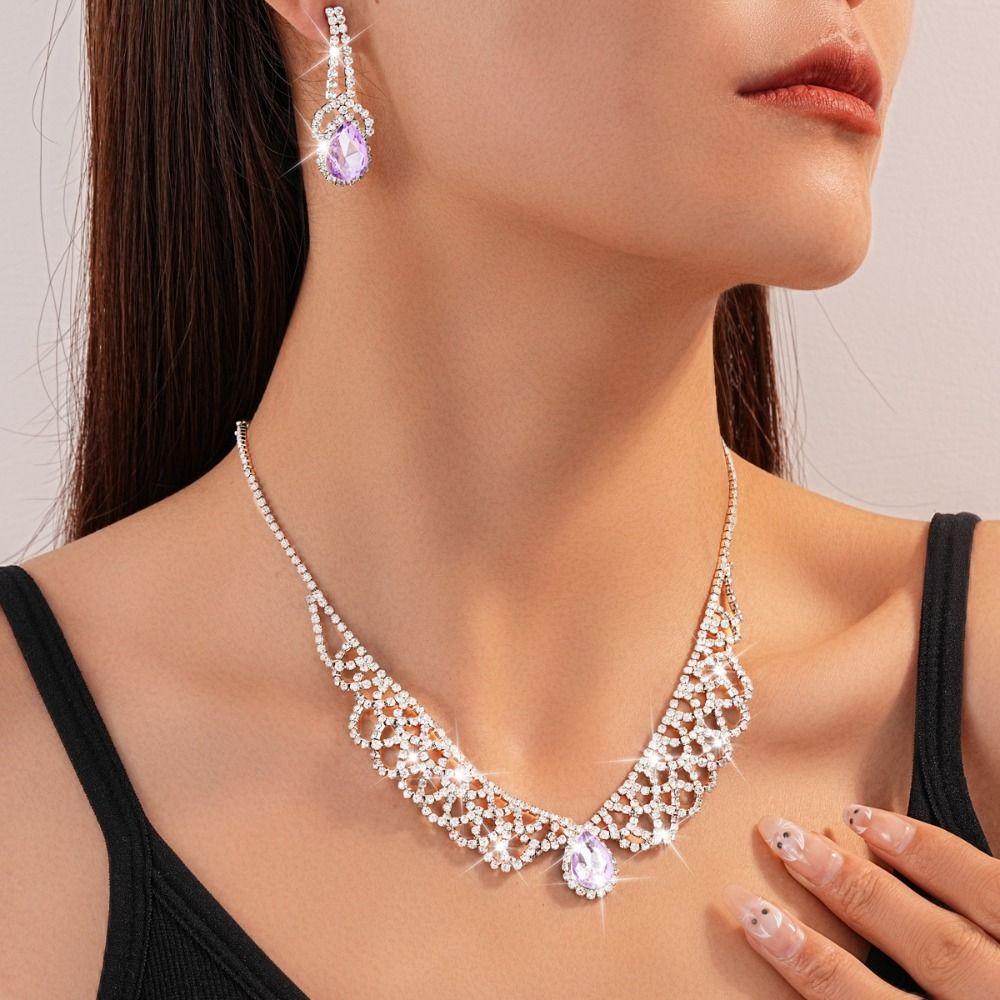 Crystal Rhinestone Jewelry Set Shining Crystal Necklace Set Necklace Earrings Set  Banquet