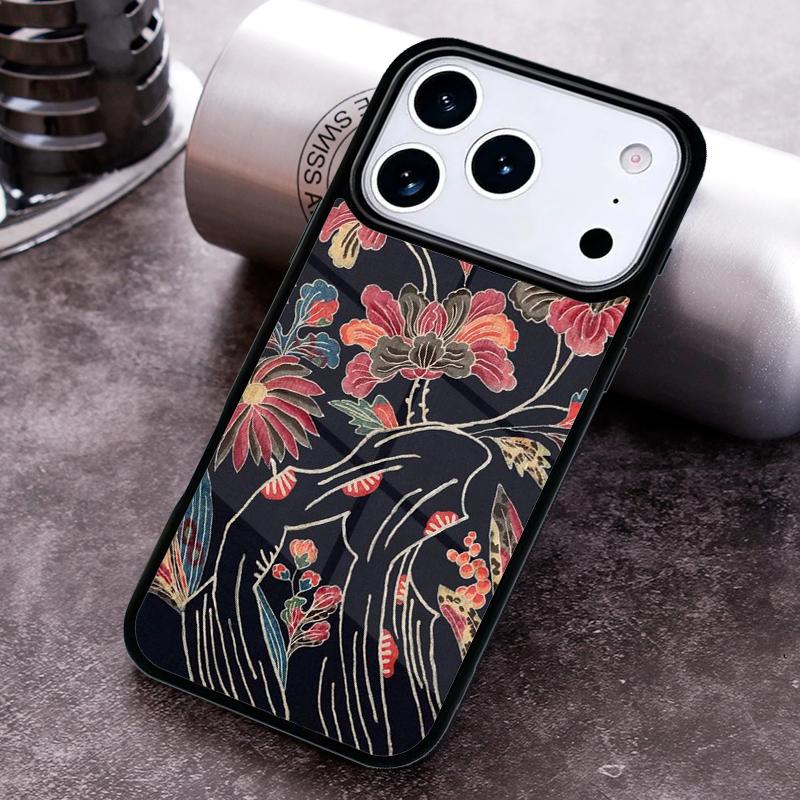 Japanese Style Floral Texture Phone Case for iPhone 17 16 15 Pro Max Air 14 13 12 11 Plus Shockproof Cover