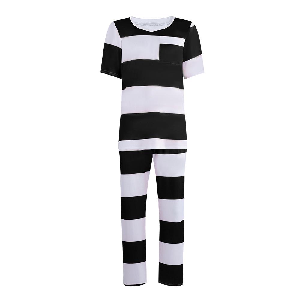 Halloween Striped Prisoner Cosplay Costume for Role-Playing Adult 160