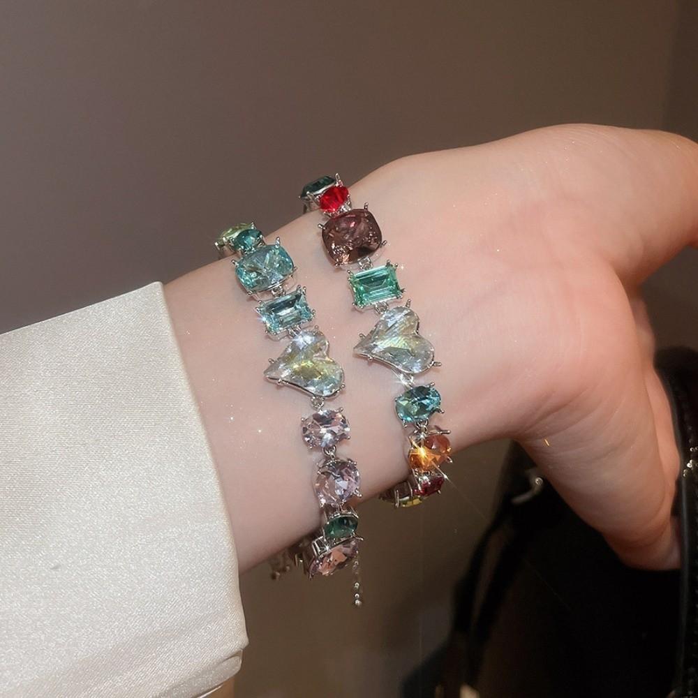 Square Round Zircon Crystal Bracelet Jewelry Accessories Women's Hand Bracelet  Party Dress