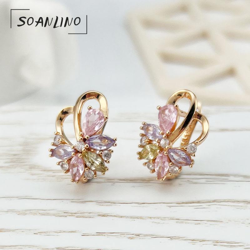 

SOANLINO Винтажные серьги с цирконом розового золота