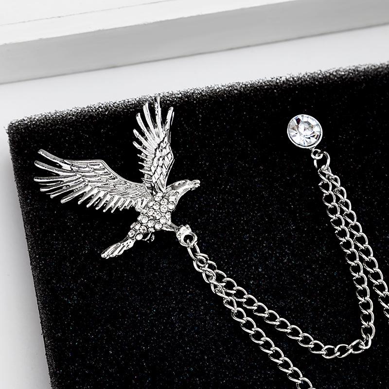 British Style Men's Eagle Chain Brooch with Versatile Tassel Pin