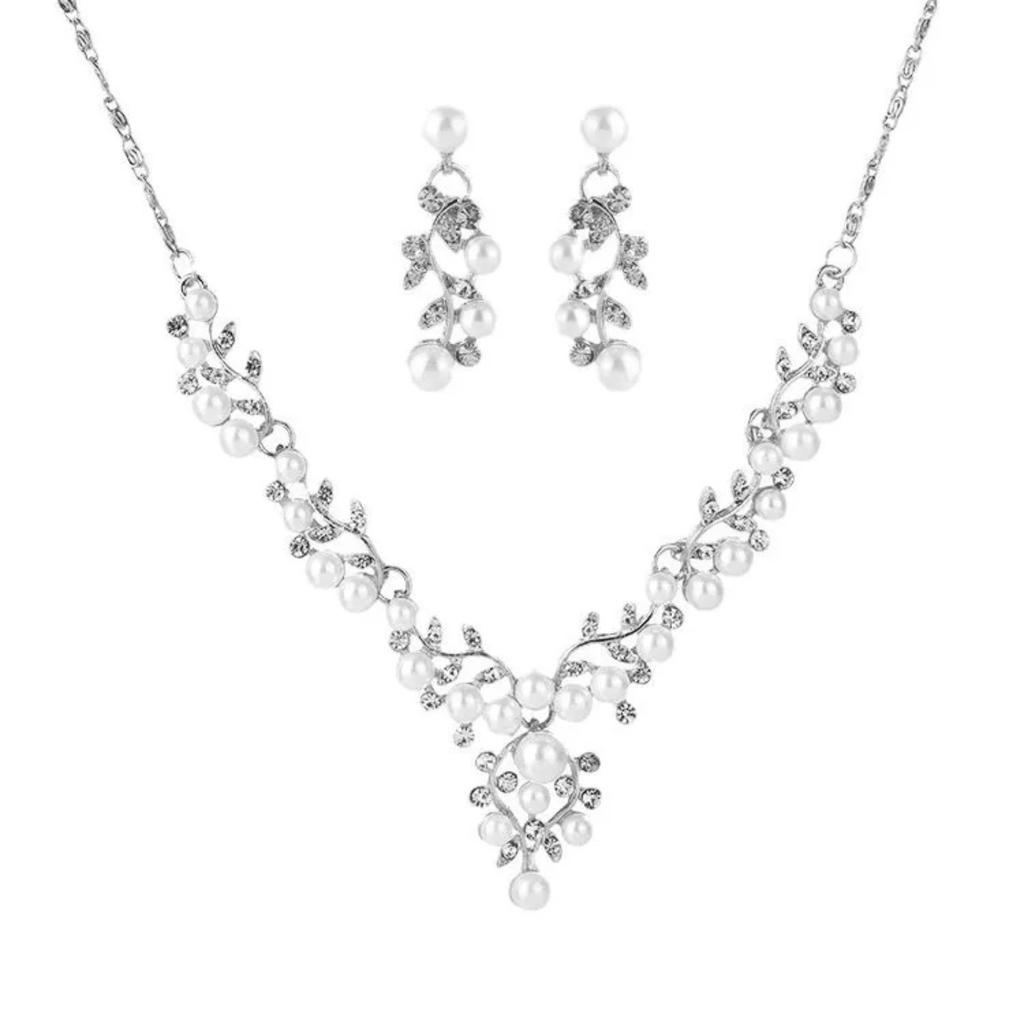 Pearl Necklace Earrings Two Piece Set Fashionable