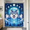 Waterproof Aesthetic Watercolor Blue Wolf Family Celestial Moon Stars Forest Shower Curtain Bathroom Home Decor Print Gift