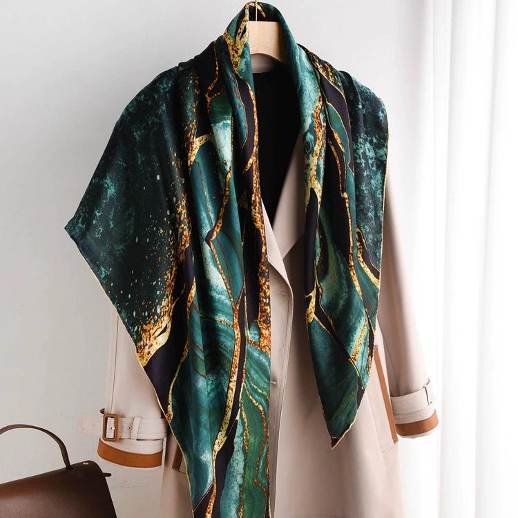 100% Czysty Jedwabny Szalik Damski Na Szyję Foulard Kwadratowy Mała Opaska Na Głowę Winylowy Wzór Chusteczka Szaliki Bandana 110*110cm
