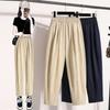 DIMANAF Plus Size Summer Long Pants Women Elastic Waist Loose Vintage Pants New Casual Solid Harem Pants