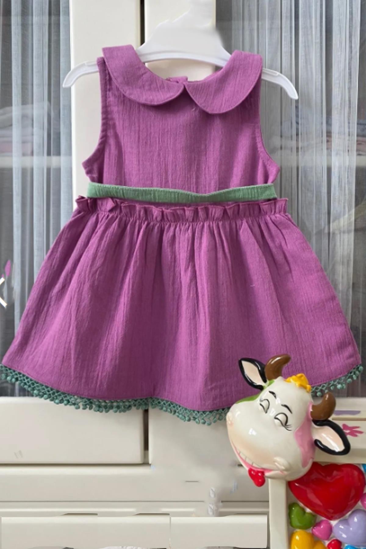 

Baby Girl Baby Collared Skirt With Guipure Lilac Dress