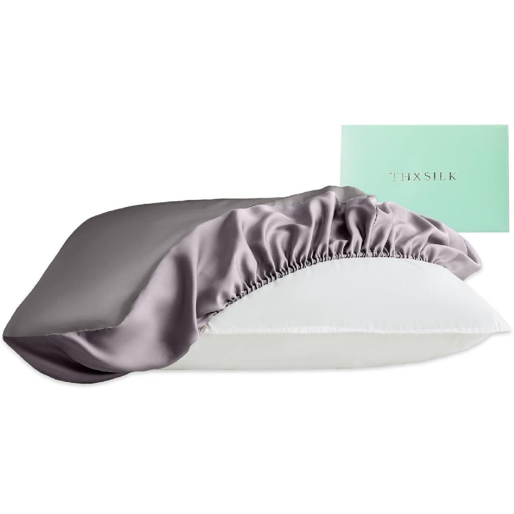 THXSILK Mulberry Silk Pillowcase Queen Size, Pillow Cover with Elastic Band, Soft Smooth Silk Pillowcase for Hair and Skin, Gift for Women Men 1 pc,