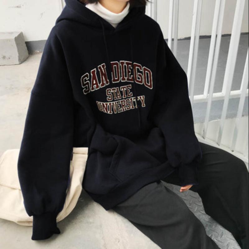 

Женские теплые мягкие толстовки с капюшоном, утолщенные, повседневные, универсальные, ретро, простые, литературные, студенческие, свободные, ленивые, с капюшоном, зимние женские XL